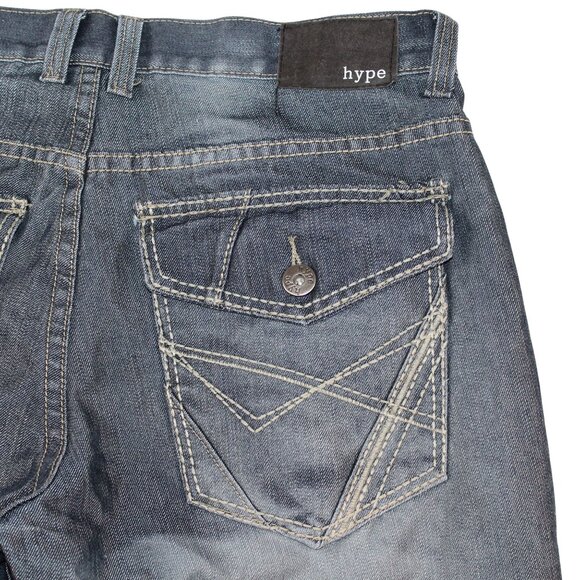 Hype Mens Sz 32 X 32 Medium Wash Denim Blue Jeans Straight Leg Decorated Pockets - Picture 5 of 15